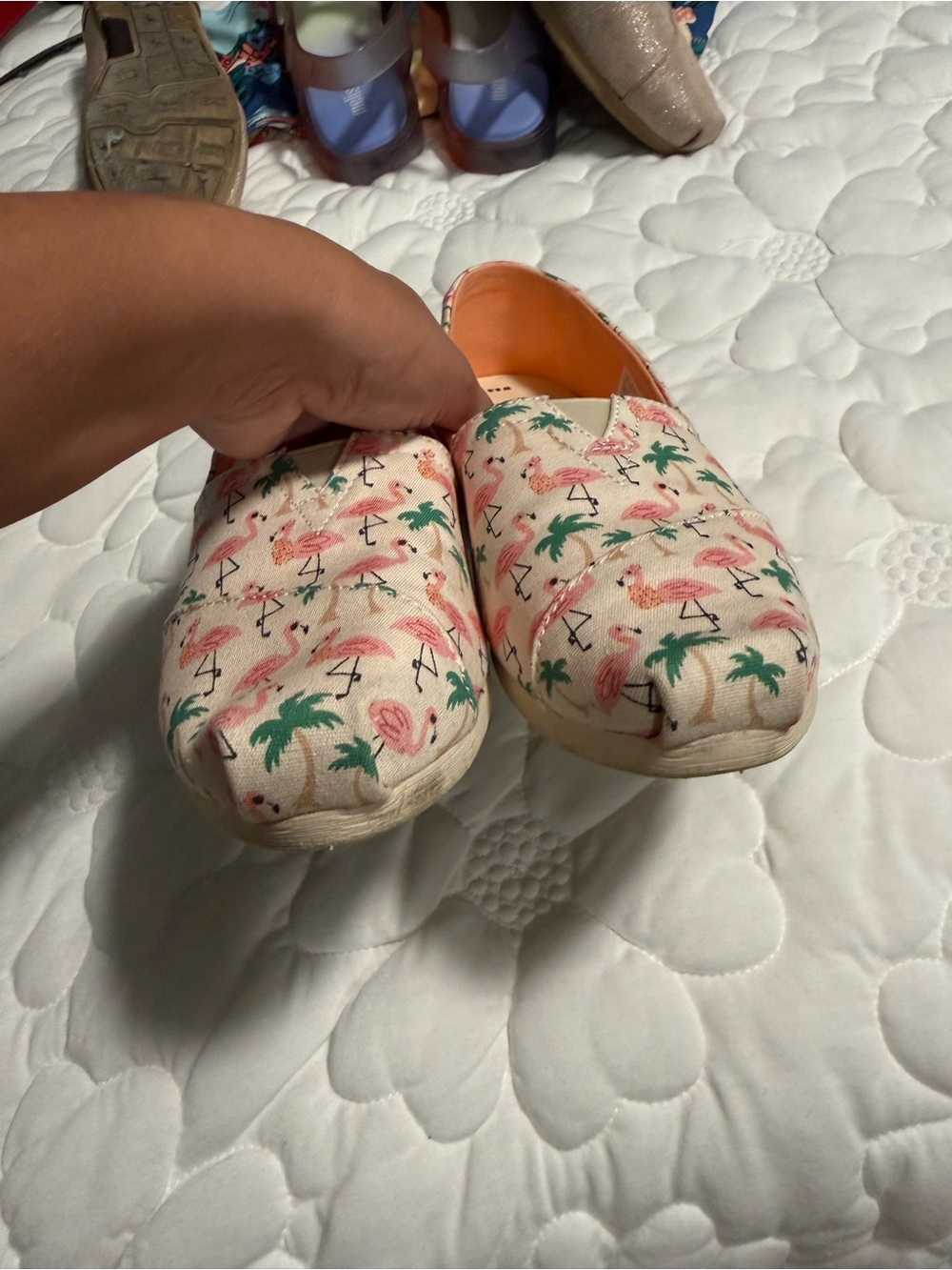 Toms Pink Flamingo Print Canvas Flats - Picture 3 of 5